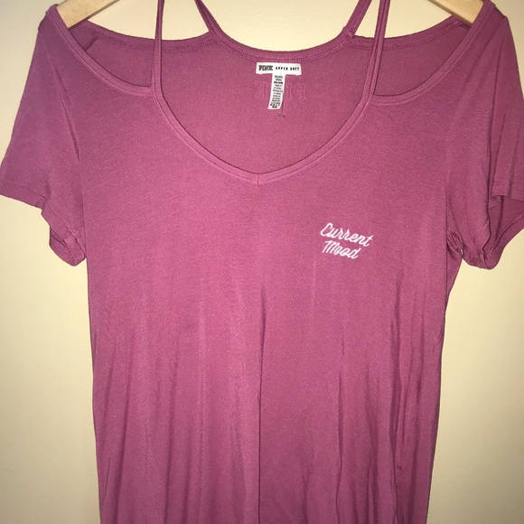 VICTORIA SECRET PINK COLD SHOULDER GRAPHIC SHIRT - Picture 2 of 5